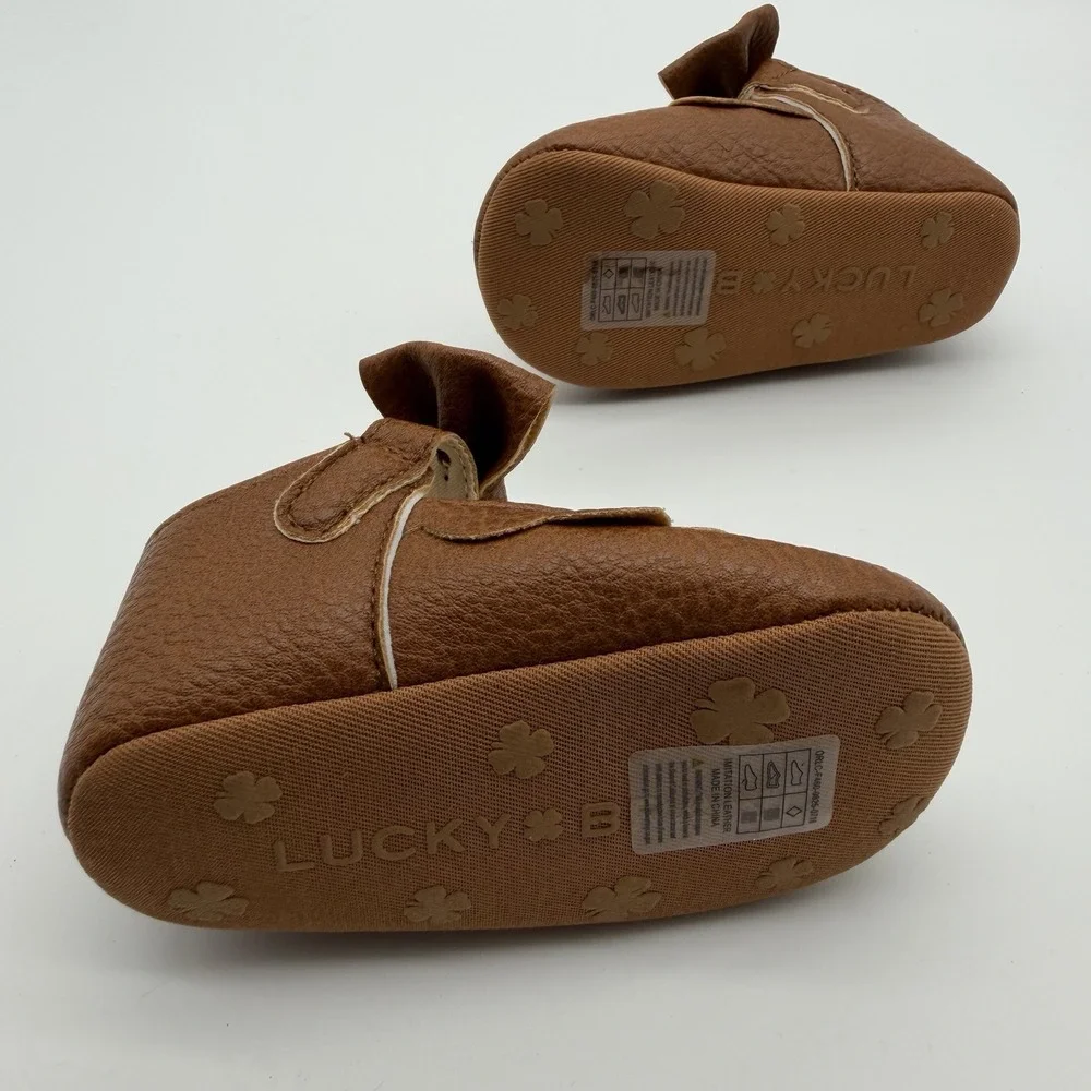 Lucky Brand Baby Girls Tan Crib Shoe Bow Scalloped Tan Size 4 (9-12 Months) NWOT